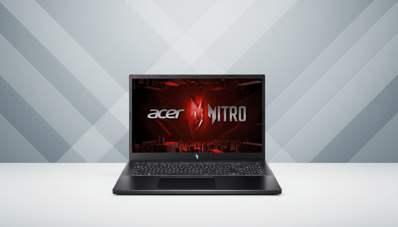 A professional shot of an Acer Nitro laptop with a stylized background. Filename : acernitro lapto