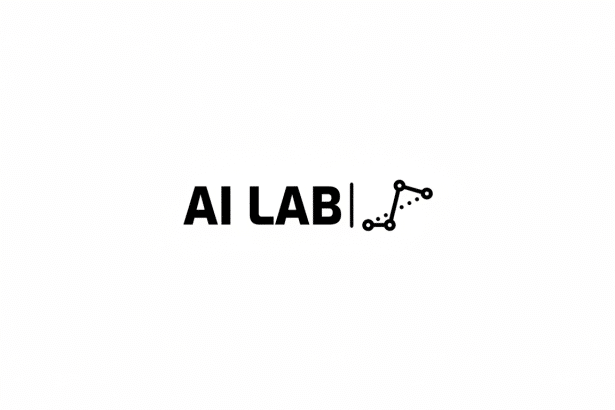 The AI LAB logo, featuring the text AI LAB in bold black letters followed by a vertical line and a stylized icon of connected dots representing a data trend or network, presented on a clean white background.
