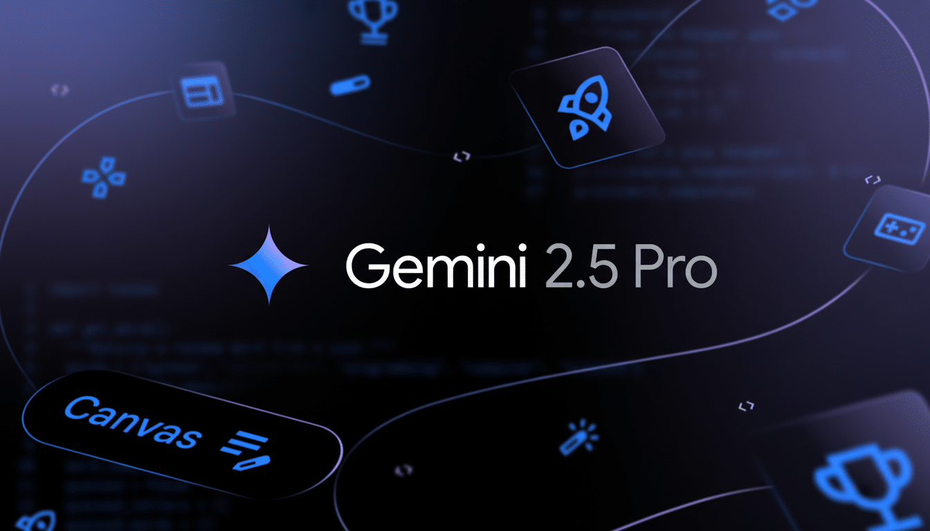alt text: The Gemini 2 .5 Pro logo is centered with a glowing four -pointed star to its left. V