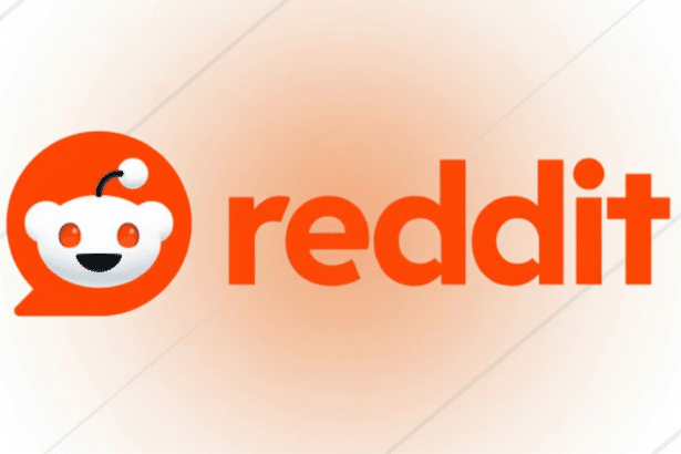 The Reddit logo, featuring a white alien mascot in an orange speech bubble next to the word reddit in orange text , set against a subtle white background with faint diagonal patterns .