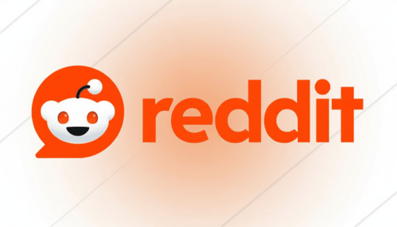 The Reddit logo, featuring a white alien mascot in an orange speech bubble next to the word reddit in orange text , set against a subtle white background with faint diagonal patterns .