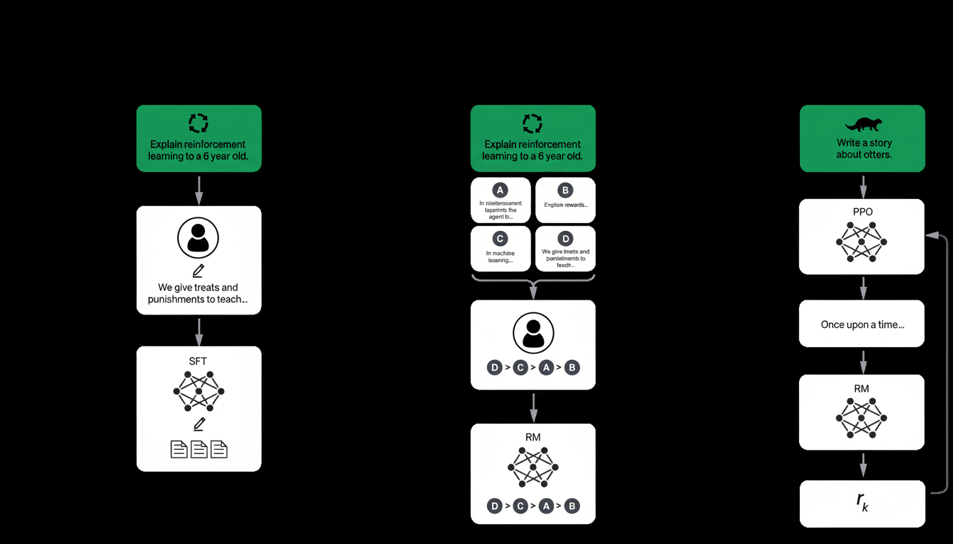 A flowchart illustrating three different processes related to AI and storytelling . The first process shows  Explain reinforcement learning to a 6 year old leading to We give treats and punishments to teach ... then to  SFT with documents . The second process shows Explain reinforcement learning to a 6 year old branching into four steps (A, B, C, D) followed by a person icon , then RM with ordered steps (D> C>A> B). The third process shows Write a story about ot ters leading to PPO, then Once upon a time…,  then RM , and finally  rk .” class=”wp-image-34437″/></figure>



<p>But independent researchers regularly show back doors. Scholars have demonstrated that timely “jailbreaks,” encryption, and multi-turn plans contribute to provoking the restricted content. The failure modes discussed find a place in the National Institutes of Standards and Technology’s AI Risk Management Framework and involve a focus on continual testing, incident reporting and post-deployment monitoring. And that is exactly where state officials want verifiable progress.</p>



<h2 id=