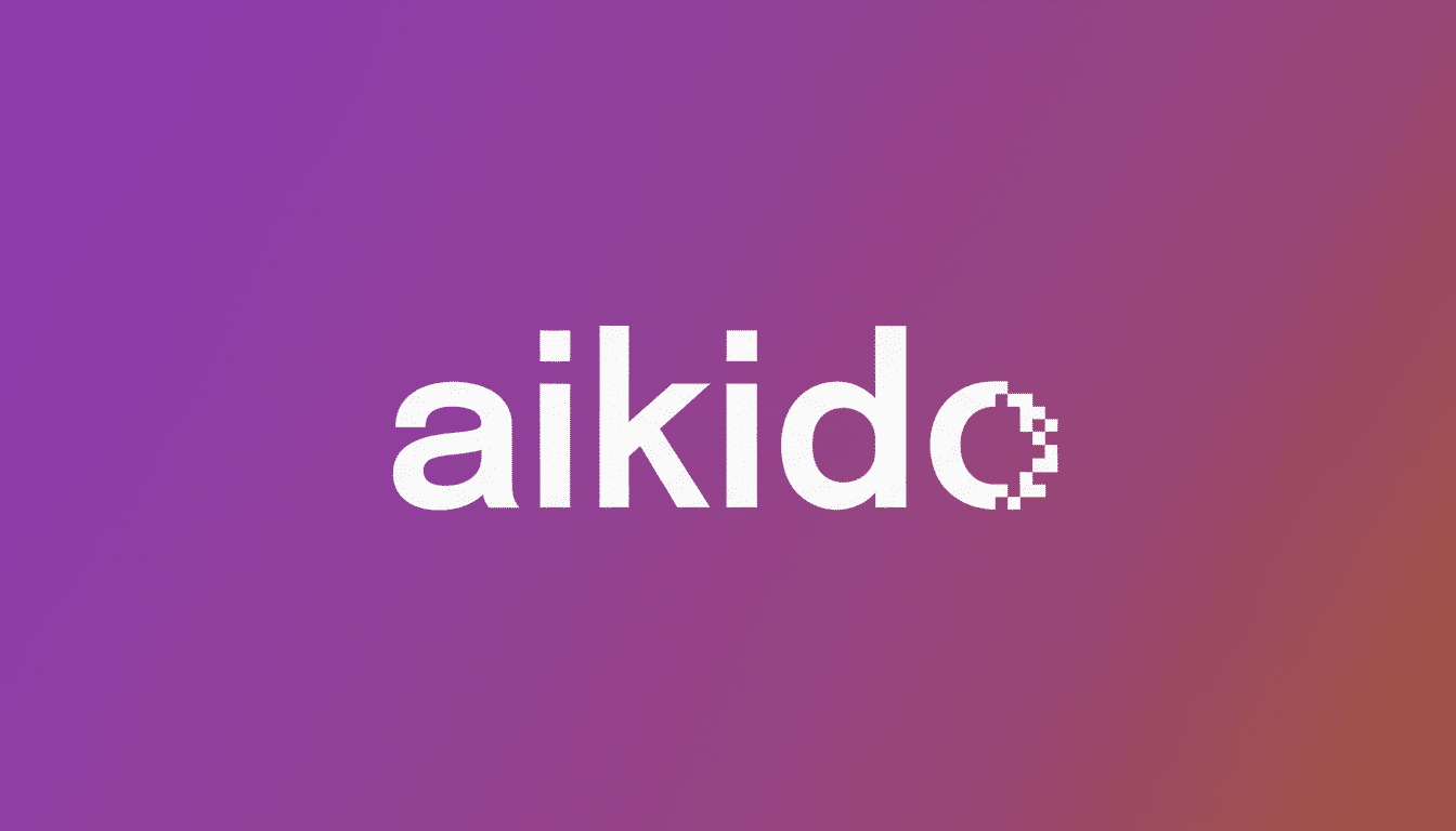 The Aik ido logo in white text on a purple and orange gradient background, resized to a 16: 9 aspect ratio.