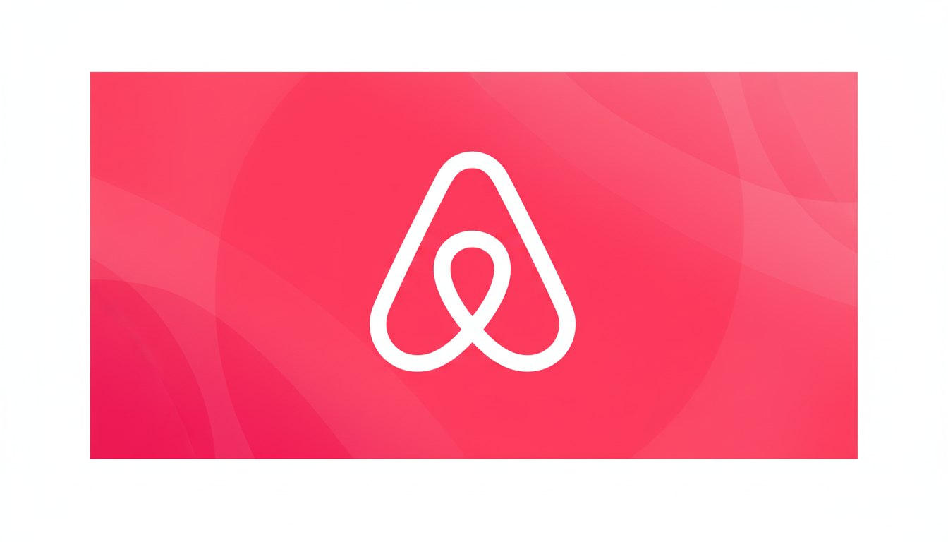 The Airbnb logo, a white A shape with a loop, centered on a pink background with subtle, soft wave patterns, presented in a 16:9 aspect ratio.