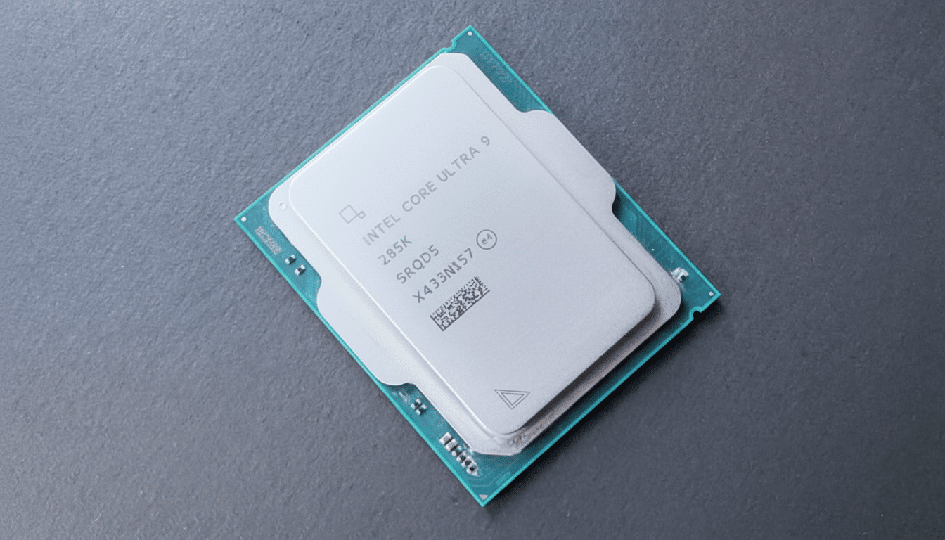 An Intel Core Ultra 9 processor against a dark grey background, presented in a 16: 9 aspect ratio.