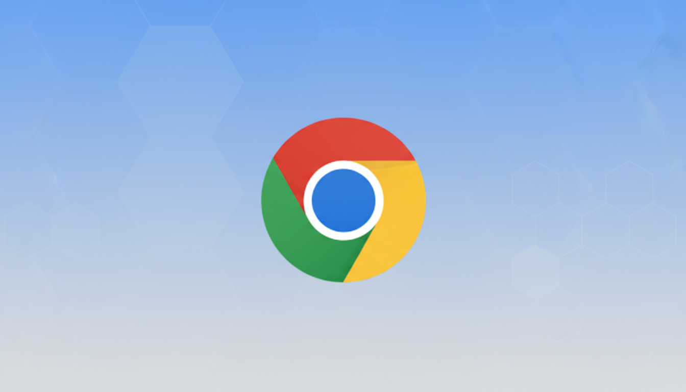 The Google Chrome logo centered on a light blue background with a subtle hexagonal pattern.