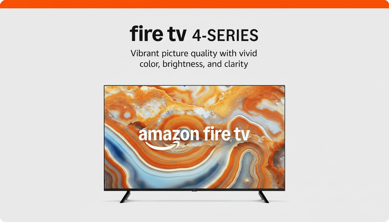 A professional image of an Amazon Fire TV 4-Series, showcasing its vibrant picture quality on a clean background, resized to a 16: 9 aspect ratio.
