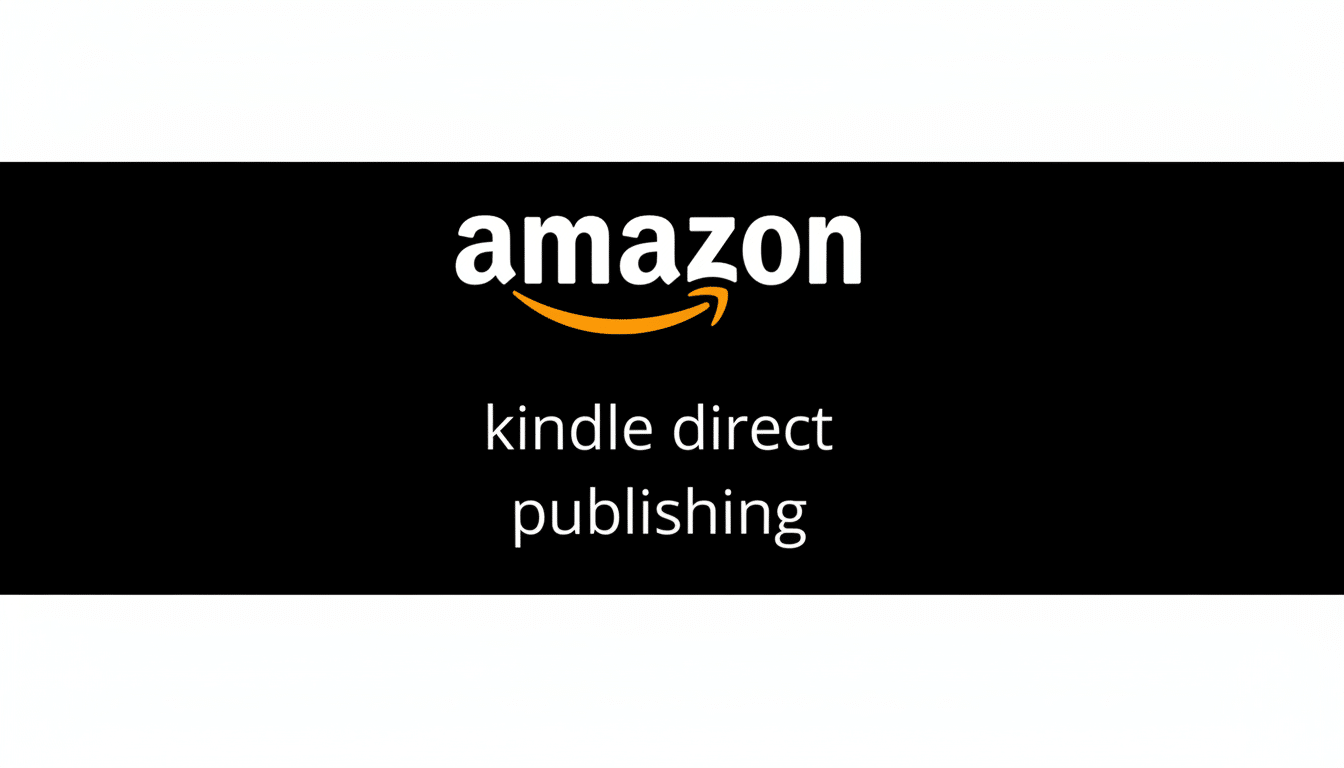 A professional banner displaying the Amazon logo and kindle direct publishing text on a black background, with white borders on the top and bottom to
