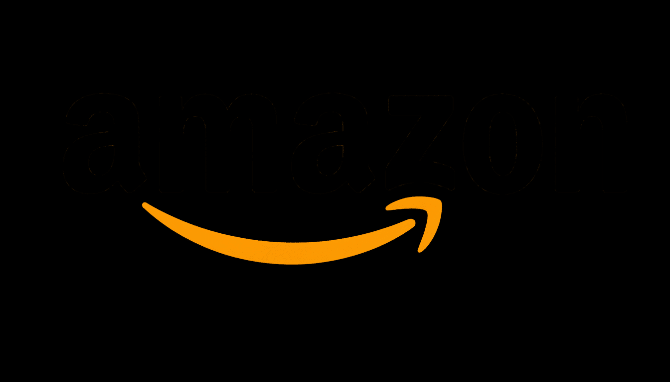 text : The Amazon logo, featuring the word amazon in black with an orange arrow forming a smile f