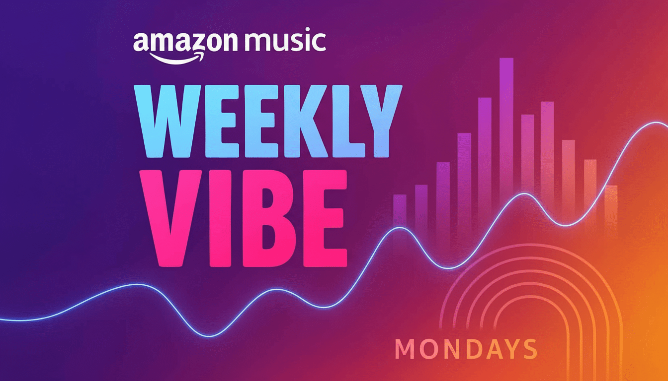 Amazon Music Weekly Vibe promotional graphic with a gradient background and music-themed abstract