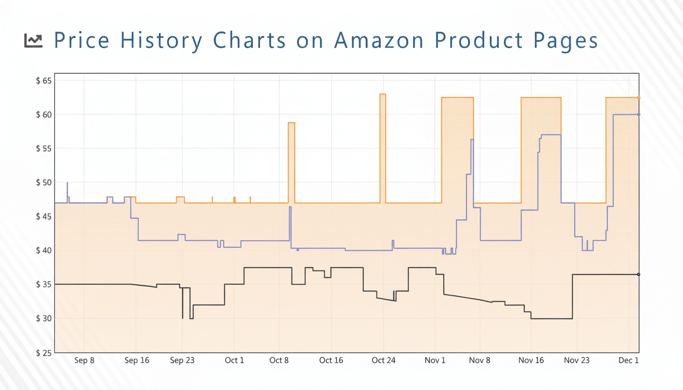 A price history chart for Amazon product pages, showing three different price lines ( orange, blue, and black) fluctuating over a period from September to December. Filename : amazonprice historychart .png