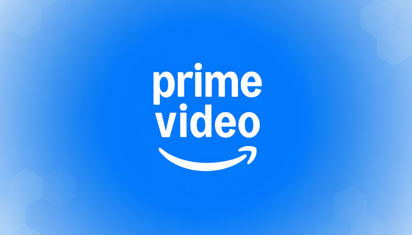 The Prime Video logo, featuring prime video in white text with the Amazon smile logo underneath, set against a blue background with a subtle hexagonal pattern.