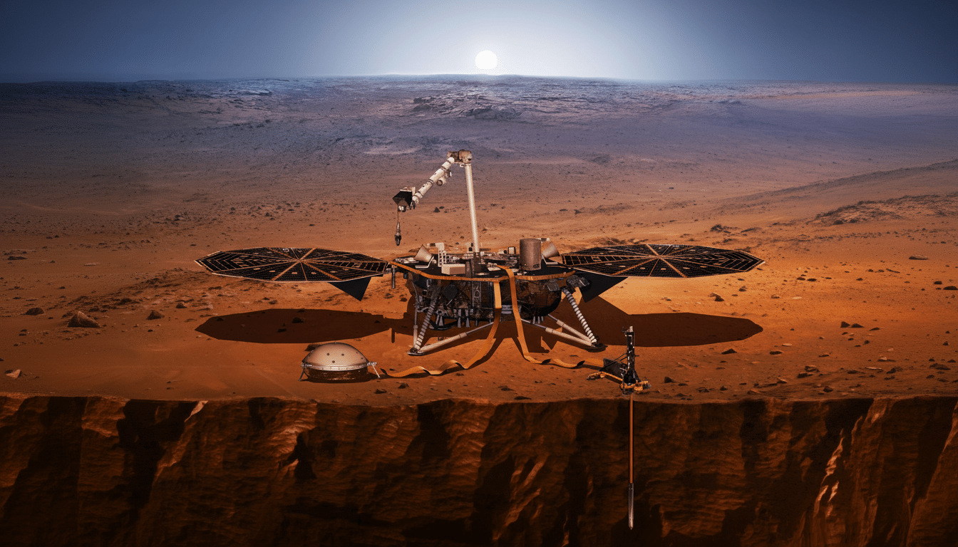 Mars interior cutaway with InSight quakes revealing a messy mantle