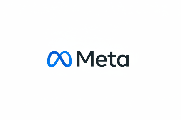Meta logo in 1 6:9 aspect ratio, featuring the blue infinity symbol next to the word Meta in dark gray, all centered on a clean white background.