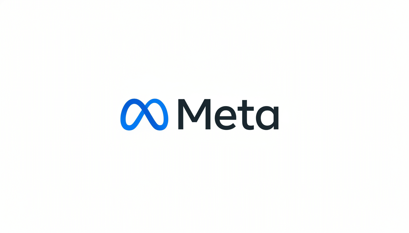 Meta logo in 1 6:9 aspect ratio, featuring the blue infinity symbol next to the word Meta in dark gray, all centered on a clean white background.