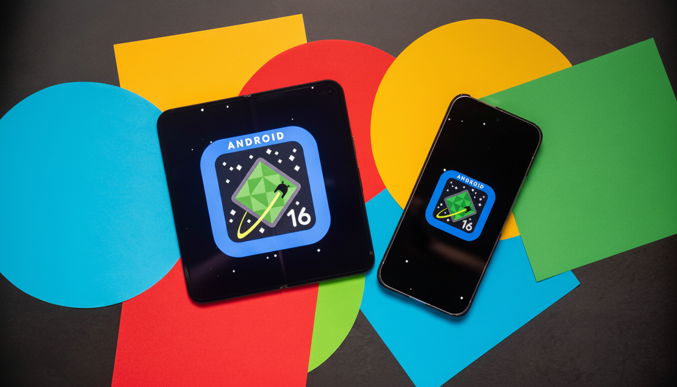 The resized image of two smartphones displaying the Android 1 6 logo is now enhanced to a 16: 9 aspe