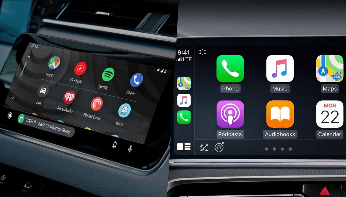 Android Auto dashboard with Google Maps displaying updated navigation UI