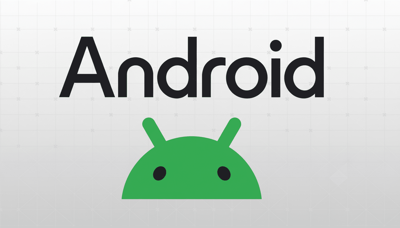 Android logo with the word Android in black text and the green robot icon below it, centered on a