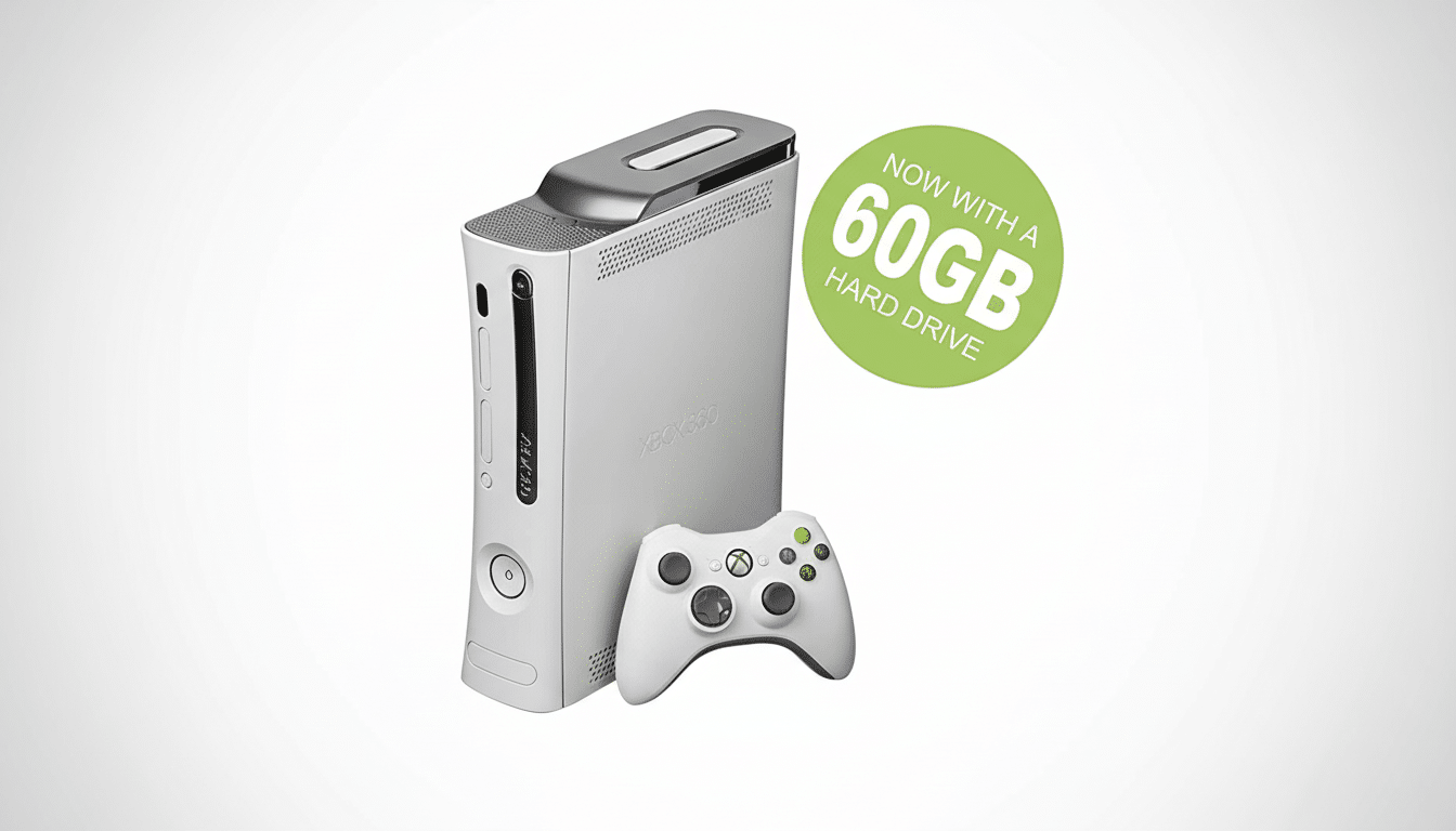 An enhanced, professional image of a white Xbox 360 console and a matching white controller, presented on a subtle grey gradient background. A green c