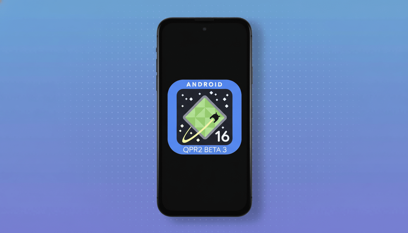 Android QPR2 Beta 3 running on a smartphone with a professional blue gradient background .