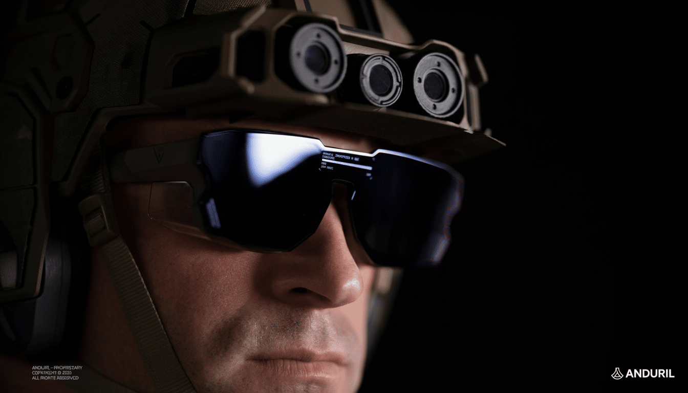 A man wearing a tactical helmet with night vision goggles and advanced AR glasses , resized to a 16: 9 aspect ratio, maintaining the original dark background. Filename : tactical gear man1 69. png