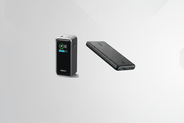 Anker 737 power bank and An ker 53 7 power bank on a soft grey gradient background. Filename : anker powerbanks professional background.png