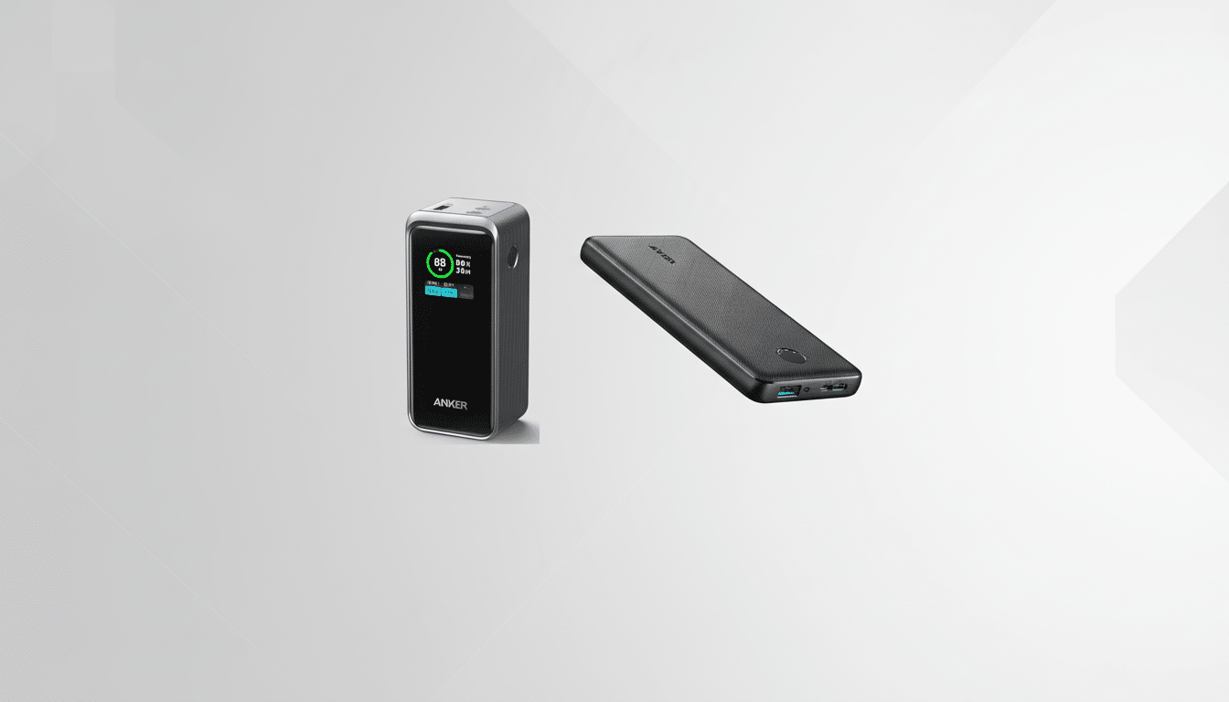 Anker 737 power bank and An ker 53 7 power bank on a soft grey gradient background. Filename : anker powerbanks professional background.png