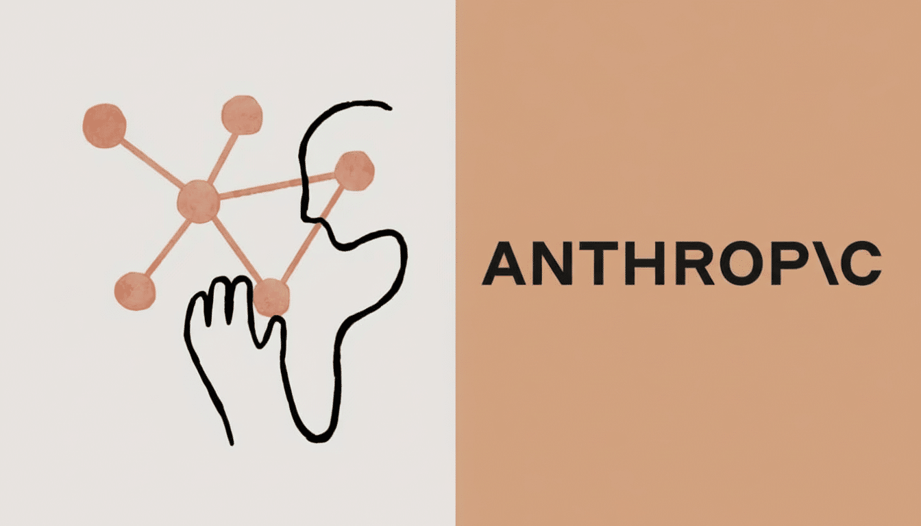 Anth ropic logo with abstract human face and hand interacting with a network of nodes.