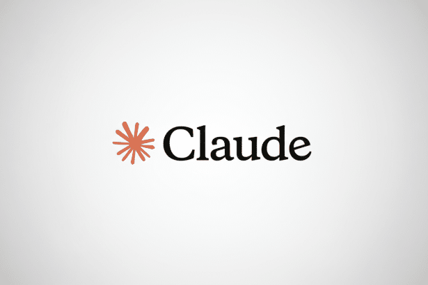 The Claude logo, featuring an orange star burst icon next to the word Claude in black text, centered on a professional light grey background with a su