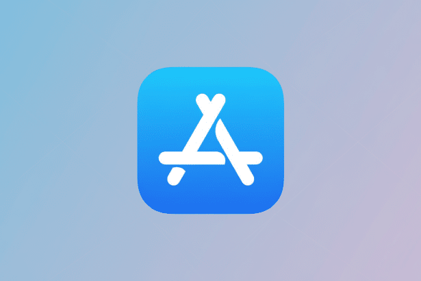 A professional depiction of the App Store icon against a soft, gradient background with subtle geometric patterns.