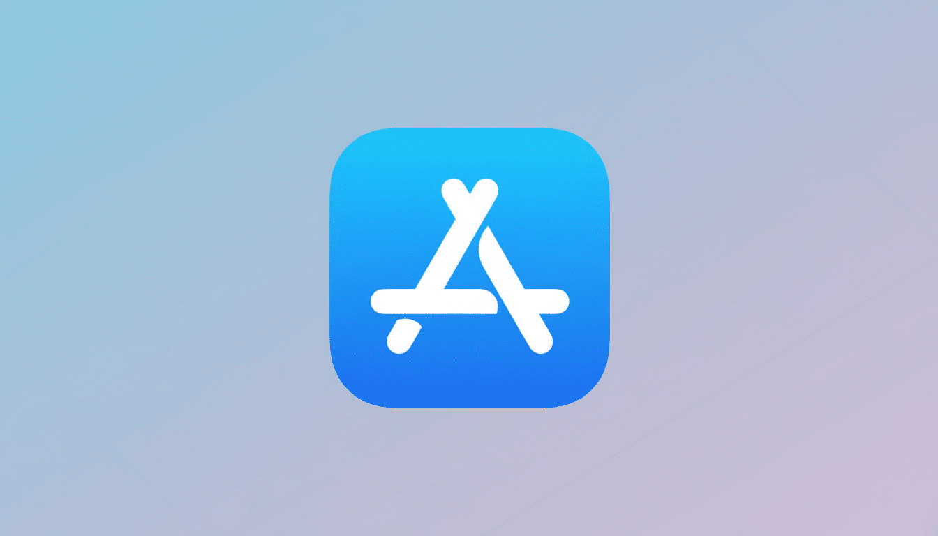 text : The Apple App Store icon, a stylized white 'A' formed by three lines on a blue gradient squar