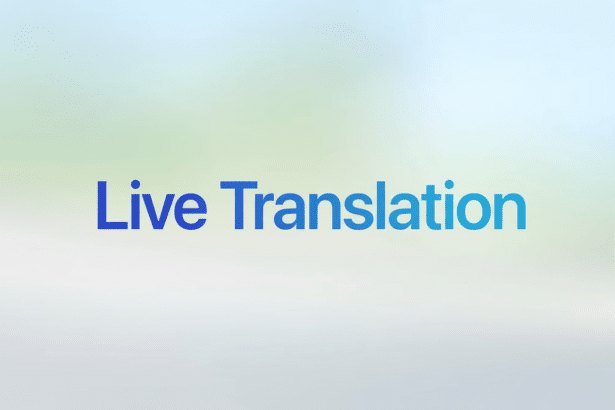 The words Live Translation in a blue gradient are centered on a soft, blurred background with a light green and blue gradient.