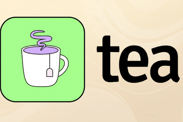A 16:9 image showing a stylized tea icon on the left with a te acup, te abag, and steam , next to the word tea in black capital letters on a light beige background with subtle, soft wave patterns.