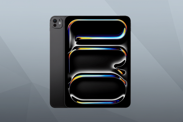 A dark gray tablet and a smartphone with a reflective, abstract design on their screens, set against a subtle gray geometric patterned background. Filename : tablet smartphone professional . png