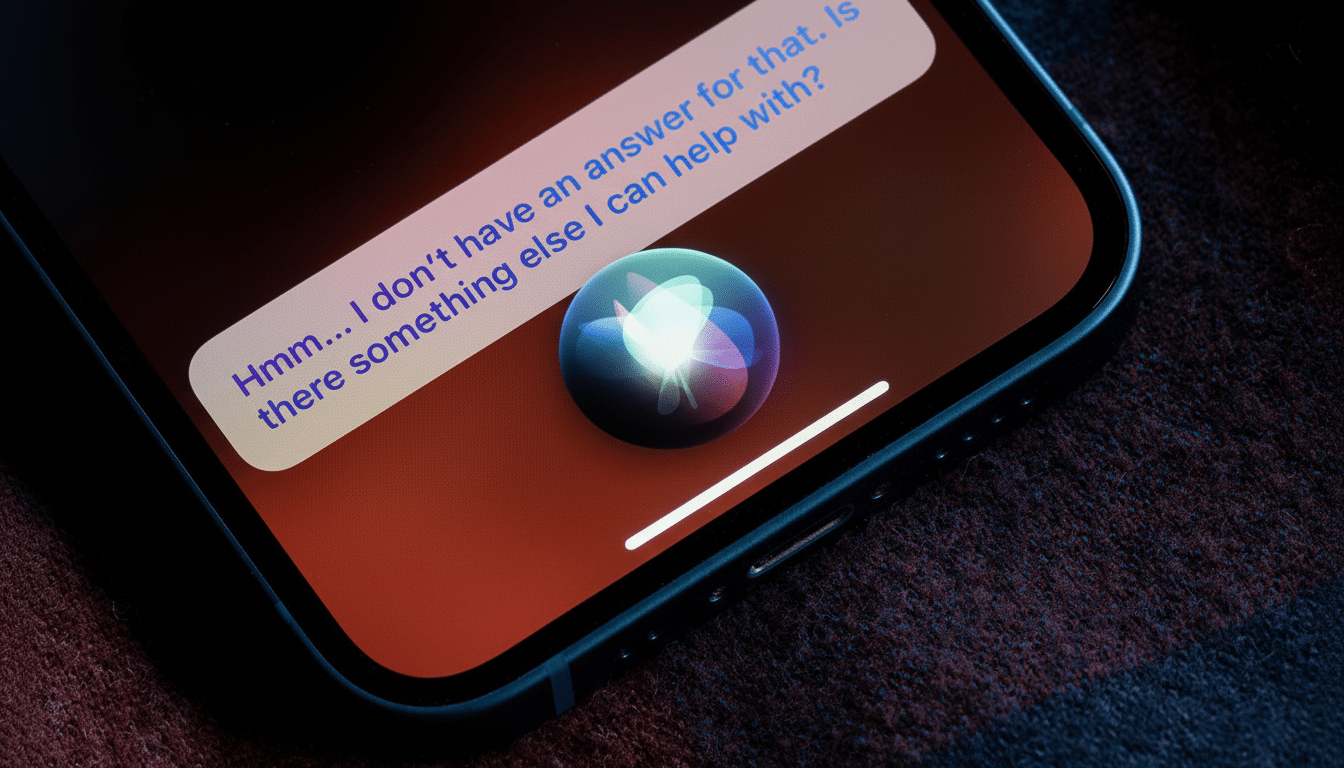 ALT TEXT: A close-up of an iPhone screen displaying Siris interface with the message Hmm... I don