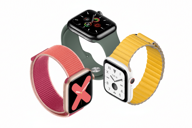 Three Apple Watches displayed in a 16: 9 aspect ratio, featuring different bands and watch faces, presented on a clean white background.
