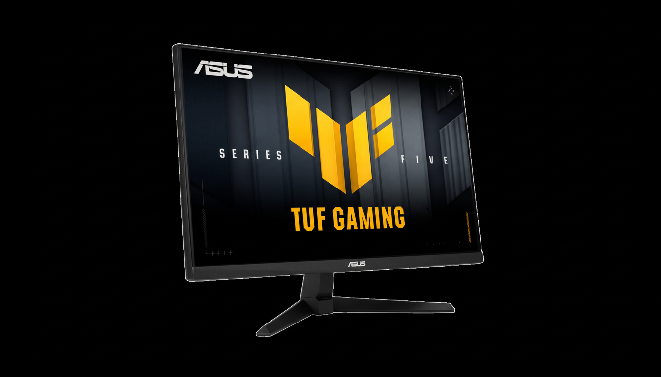 An ASUS TUF Gaming monitor displaying its logo and TUF GAMING text, presented on a black background.