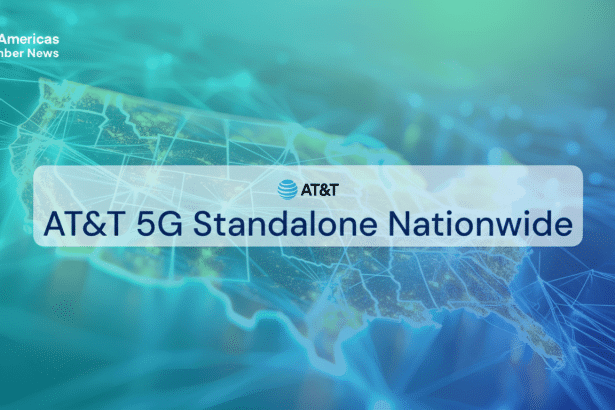 A professional graphic announcing AT&T 5G Standalone Nationwide over a stylized map of the United States, with a clean and enhanced presentation .