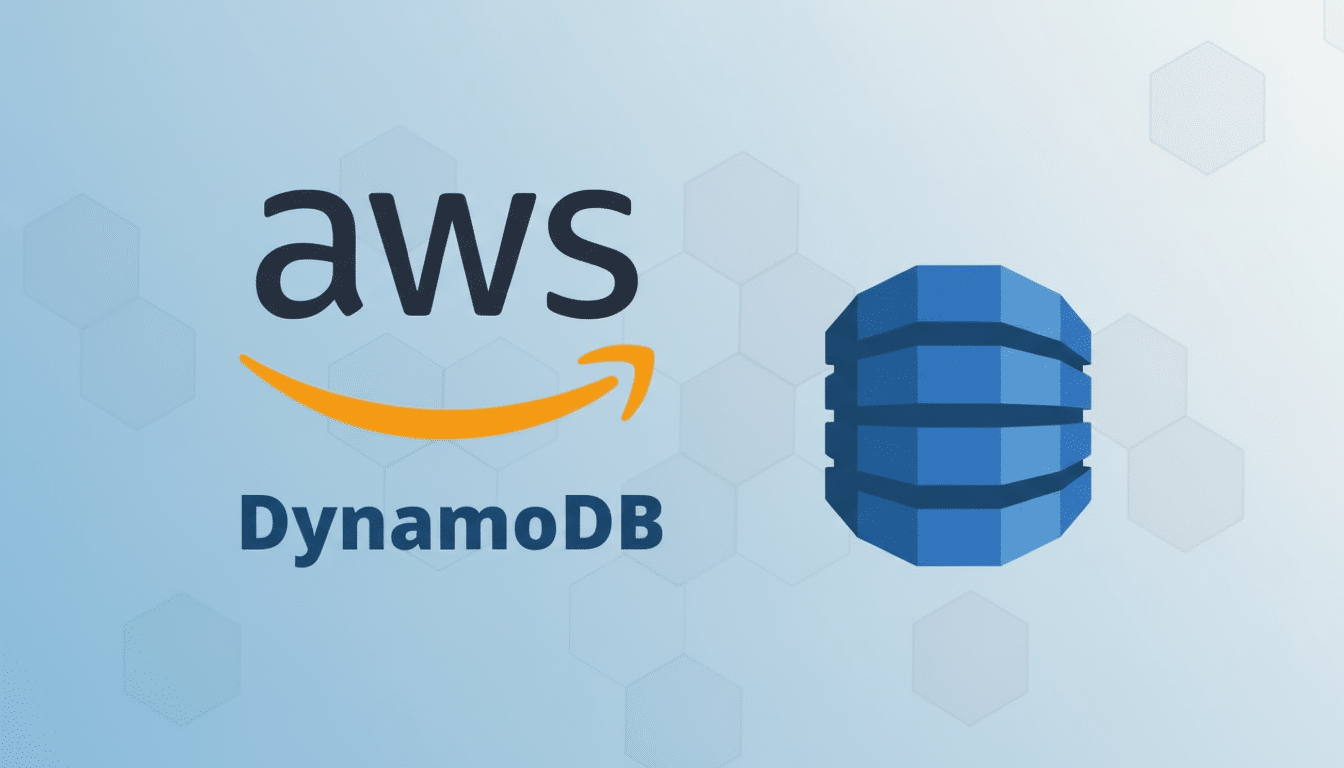 AWS Dynamo DB logo with an updated professional flat design background featuring subtle hexagonal patterns and a soft blue gradient. Filename : awsdynam odblogo professional.png