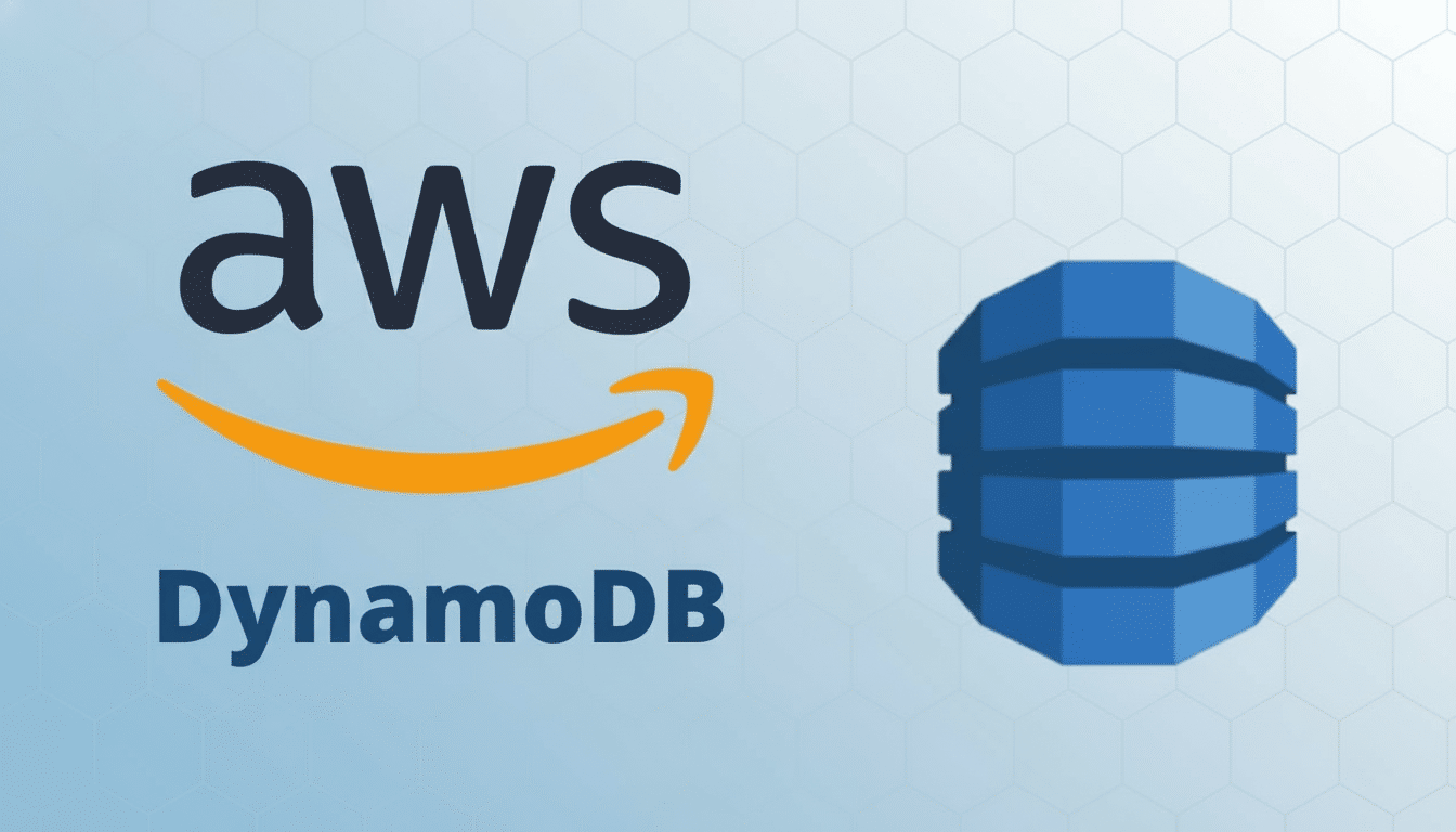 The AWS DynamoDB logo and icon displayed on a light blue background with a subtle hexagonal pattern.