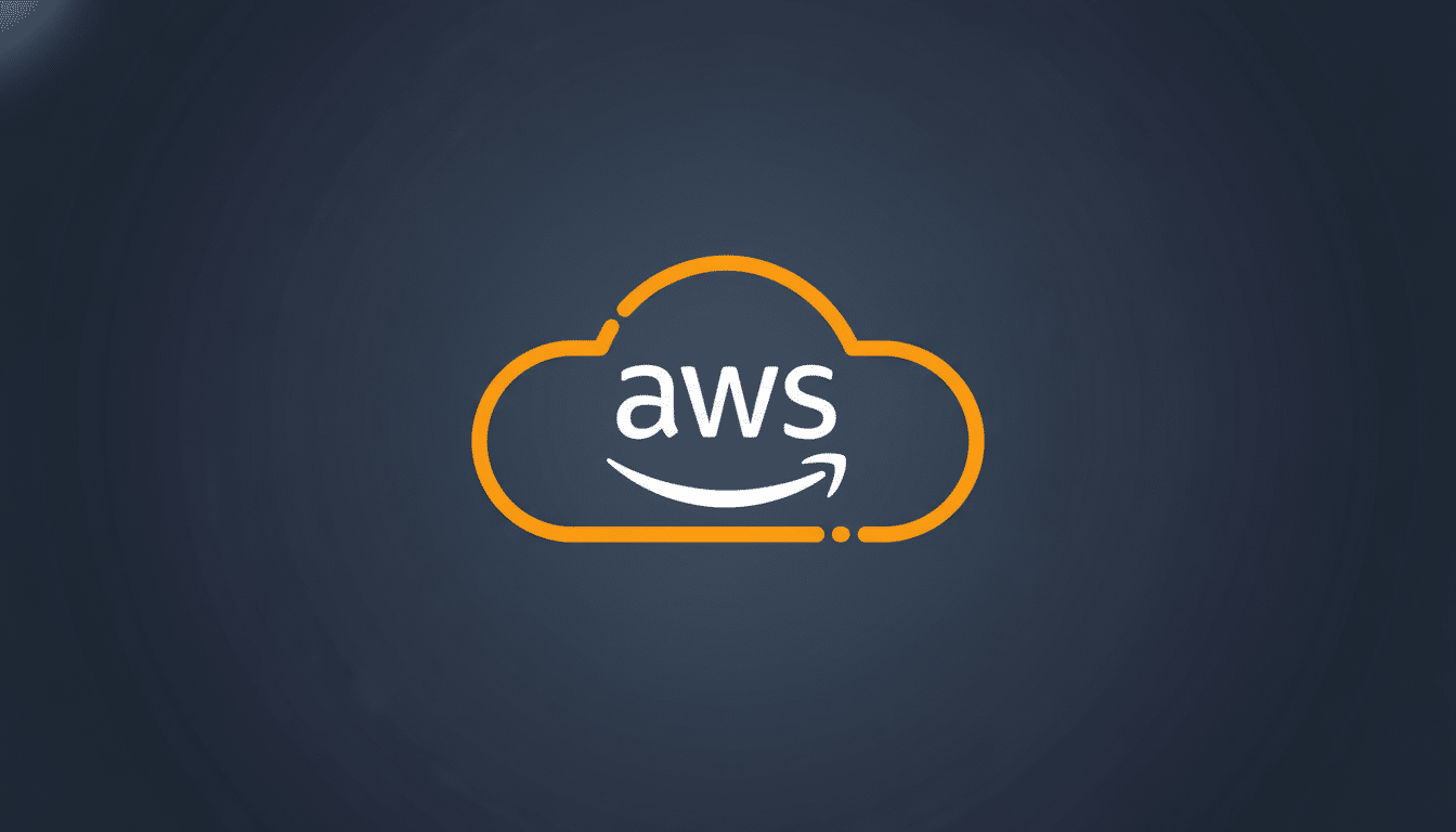 The AWS logo, featuring  aws in white text with the Amazon smile underneath , all contained within an orange cloud outline, presented on a subtle dark grey gradient background at a 16 :9 aspect ratio .