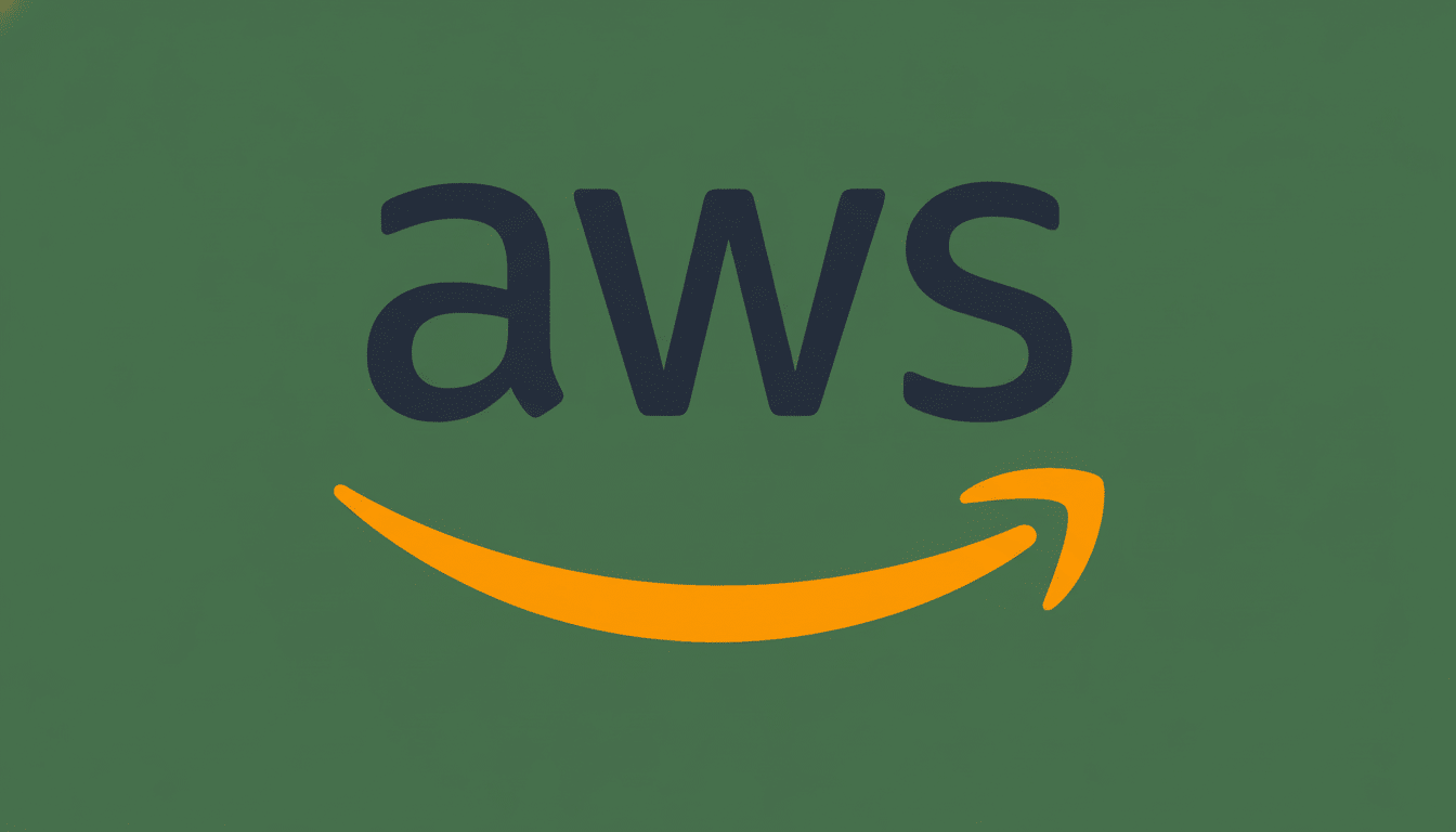 The AWS logo, featuring  aws in dark blue lowercase letters with the Amazon smile icon in orange underneath , presented on a uniform dark green background.