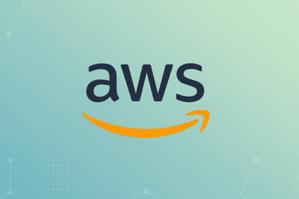 AWS logo on a professional flat design background with soft patterns. Filename: aws logoprofession