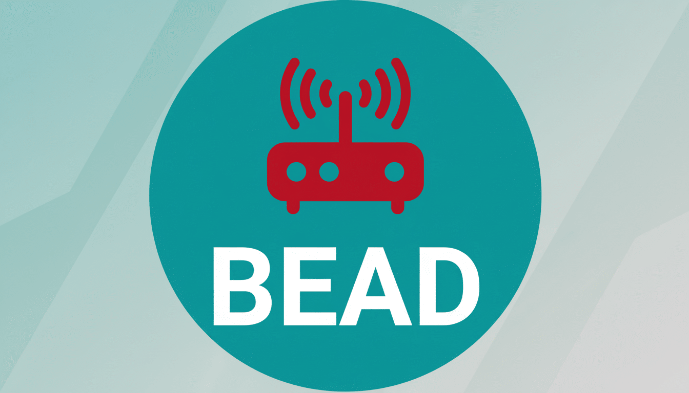 BE AD logo with a red wireless router icon on a teal circle , set against a professional light grey background with soft geometric patterns.