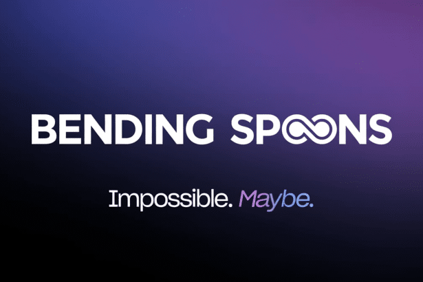The B ending Spoons logo in white text, with the OO in S POONS replaced by an infinity symbol. Below it, the text Impossible. Maybe. is displayed. The