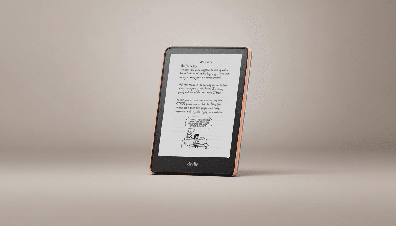 A Kindle e-reader displaying a page from Diary of a Wim py Kid on a plain beige background, resized to a 16: 9 aspect ratio.