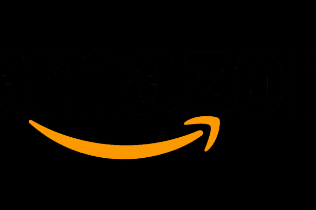 ** The Amazon logo in black with an orange arrow underneath , resized to a 16: 9 aspect ratio with a black background. **