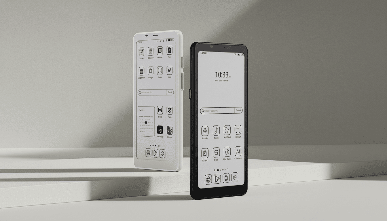 A professional shot of two smartphones , one white and one black, displayed in a minimal setting .