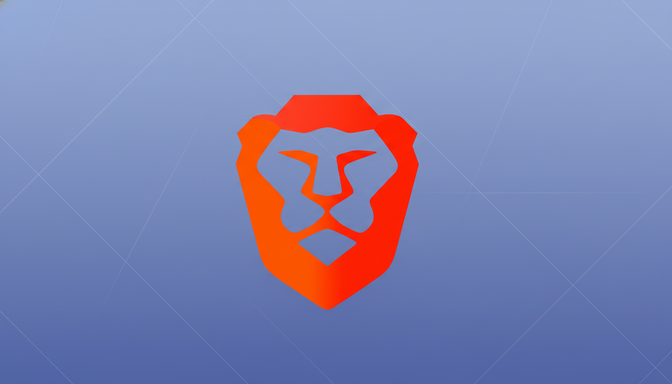 A red and orange gradient lions head logo centered on a soft blue background with subtle geometric patterns.