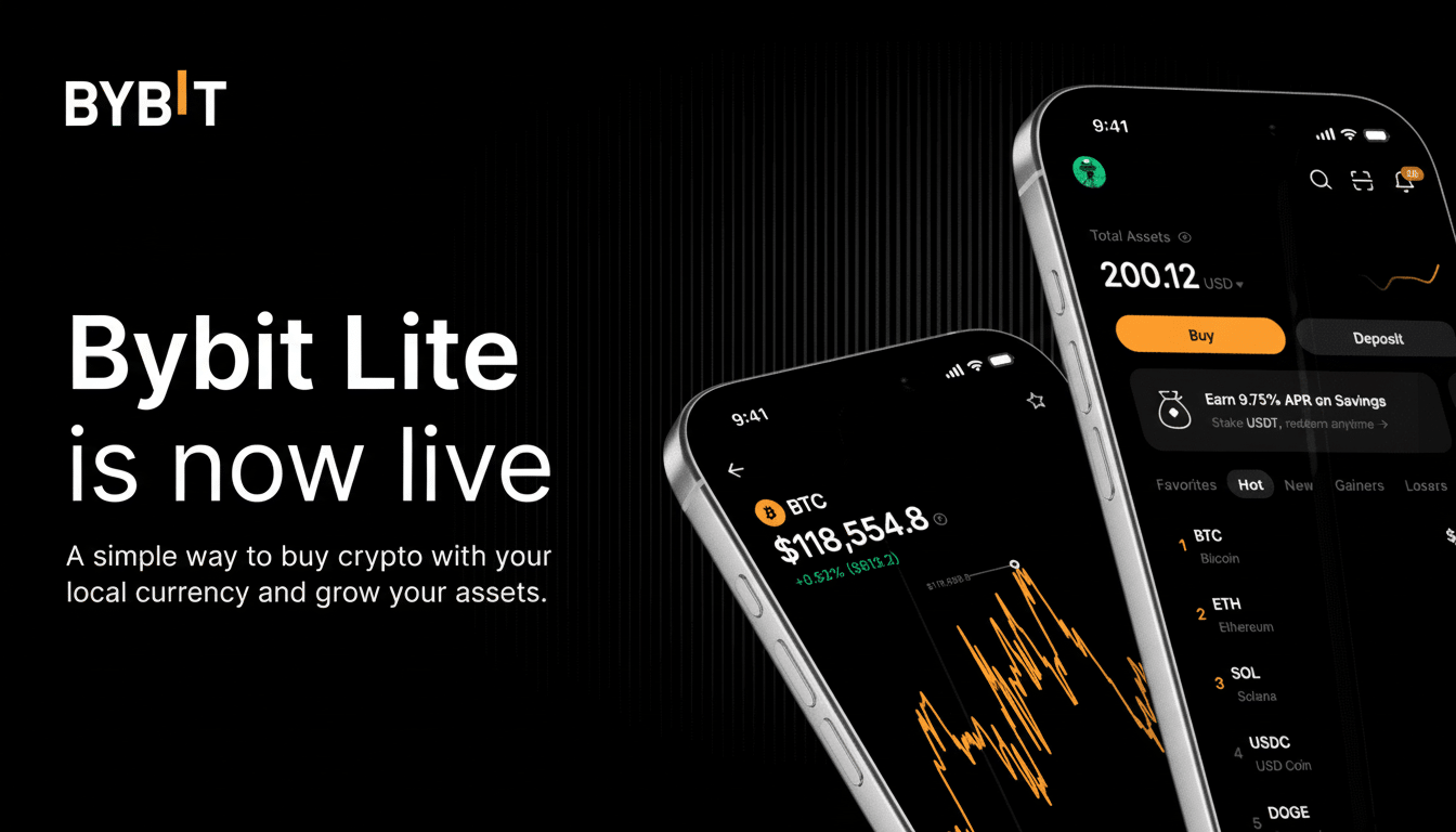 By bit Lite app interface displayed on two smartphones against a dark background with the text By bit Lite is now live and A simple way to buy crypto with your local currency and grow your assets.